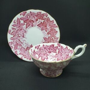 Vintage Coalport Footed Teacup and Saucer Set Maple Leaves and Ivy